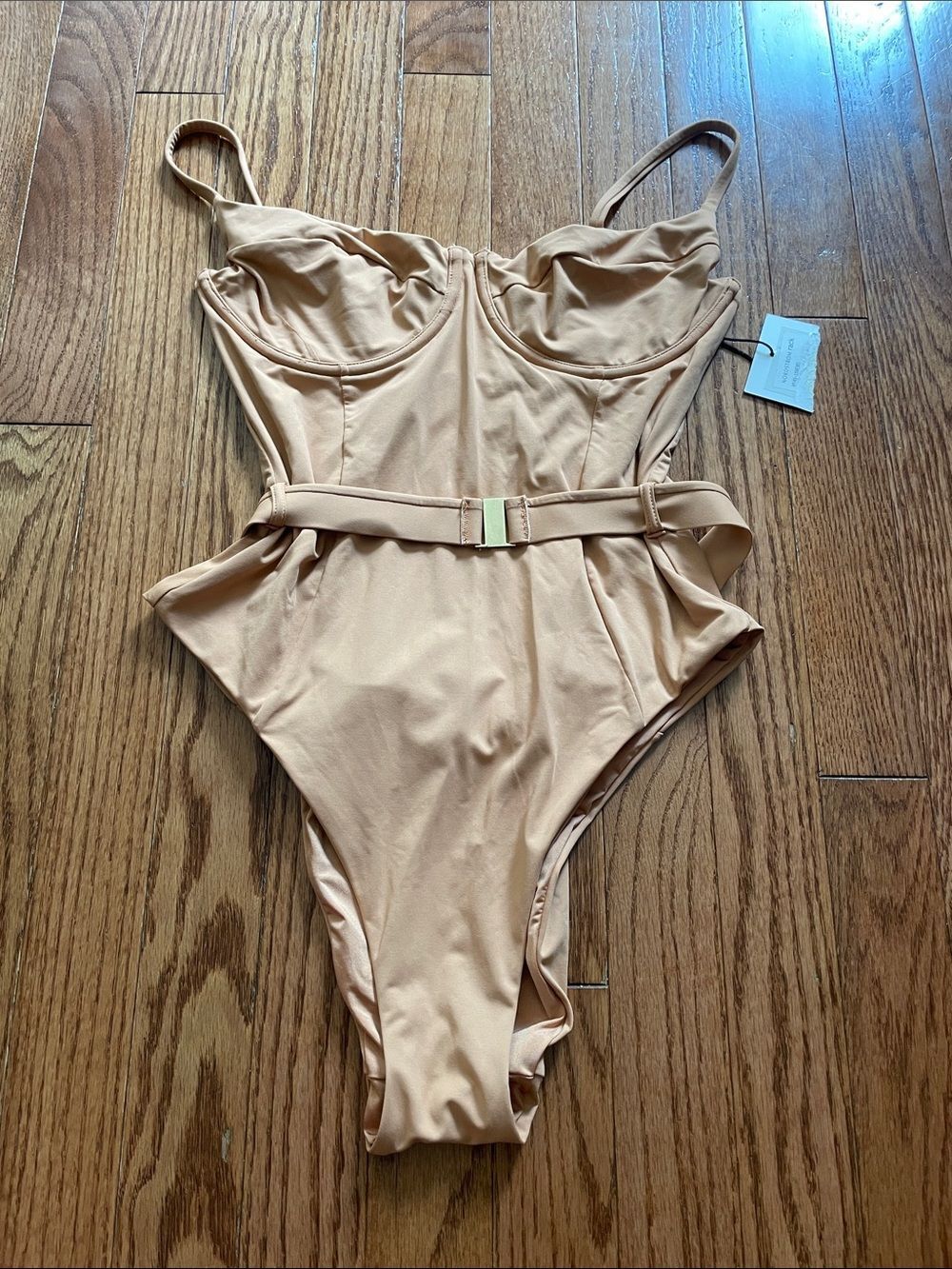 Onia Danielle X WeWoreWhat Nude Beige High Cut One Piece Swimsuit Sz M NWT